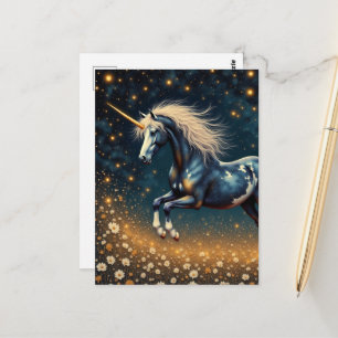 Beautiful unicorn in meadow postcard