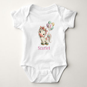Beautiful Unicorn with Balloons Birthday  Baby Bodysuit