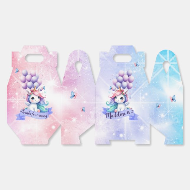 Beautiful Unicorn with Balloons Favor Box (Unfolded)