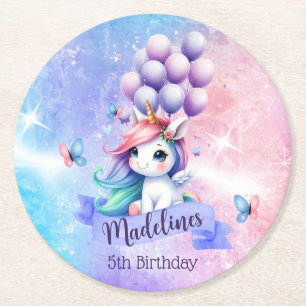 Beautiful Unicorn with Balloons Paper Coasters
