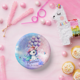 Beautiful Unicorn with Balloons Paper Party Plates