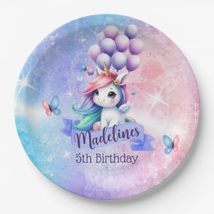 Beautiful Unicorn with Balloons Paper Plates