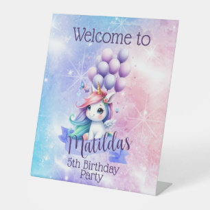 Beautiful Unicorn with Balloons Pedestal Sign