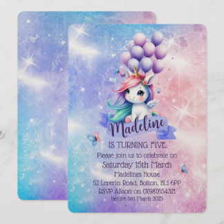 Beautiful Unicorn with Balloons Theme Invitations 