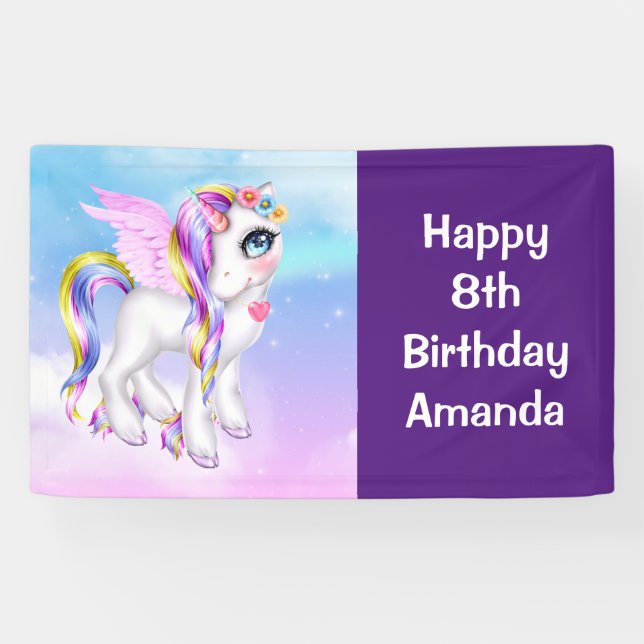Beautiful Unicorn with Rainbow Colours Birthday Banner (Horizontal)