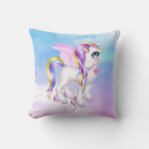 Beautiful Unicorn with Rainbow Mane Cushion