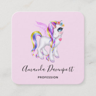 Beautiful Unicorn with Rainbow Mane Square Business Card