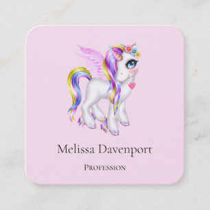 Beautiful Unicorn with Rainbow Mane Square Business Card