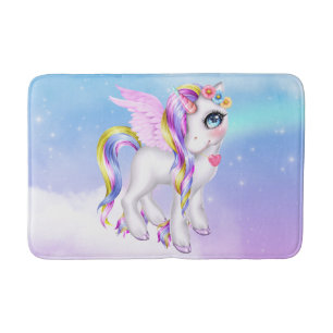 Beautiful Unicorn with Rainbow Mane & Tail Bath Mat