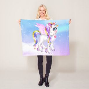 Beautiful Unicorn with Rainbow Mane & Tail Fleece Blanket