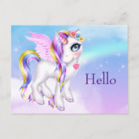 Beautiful Unicorn with Rainbow Mane & Tail Hello