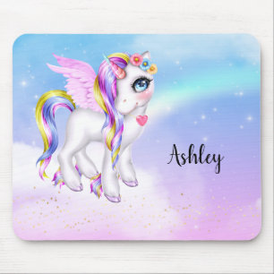 Beautiful Unicorn with Rainbow Mane & Tail Mouse Pad