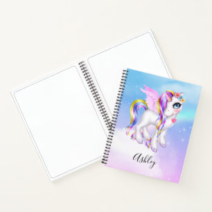 Beautiful Unicorn with Rainbow Mane & Tail Notebook