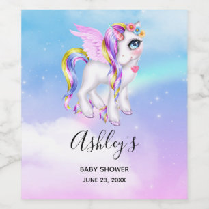 Beautiful Unicorn with Rainbow Mane & Tail Party Wine Label