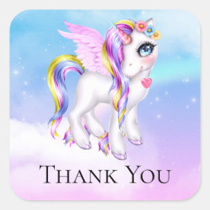 Beautiful Unicorn with Rainbow Mane & Tail Square Sticker