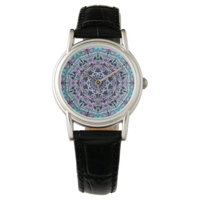 Beautiful, Unique Purple and Blue Mandala Watch (Front)