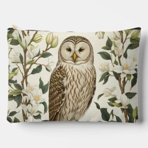 Beautiful Ural Owl And Magnolia Blossoms Accessory Pouch