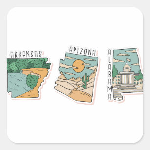 BEAUTIFUL USA STATES LANDSCAPE POSTCARD SET SQUARE STICKER