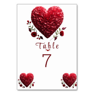 Beautiful Valentine's Day  Flower Petals Hearts Table Number