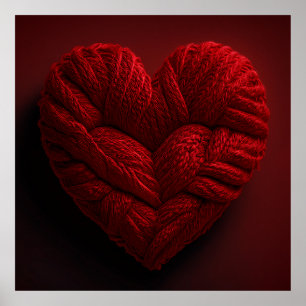 Beautiful Valentines Day Heart Made Of red Yarn Poster