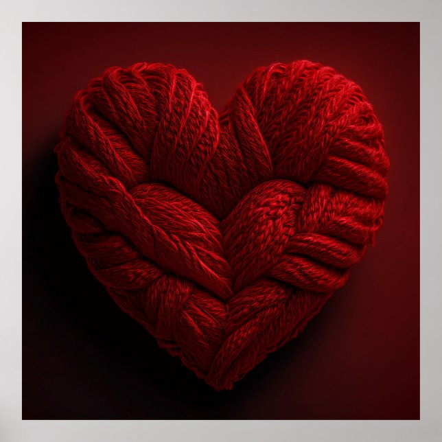 Beautiful Valentines Day Heart Made Of red Yarn Poster (Front)