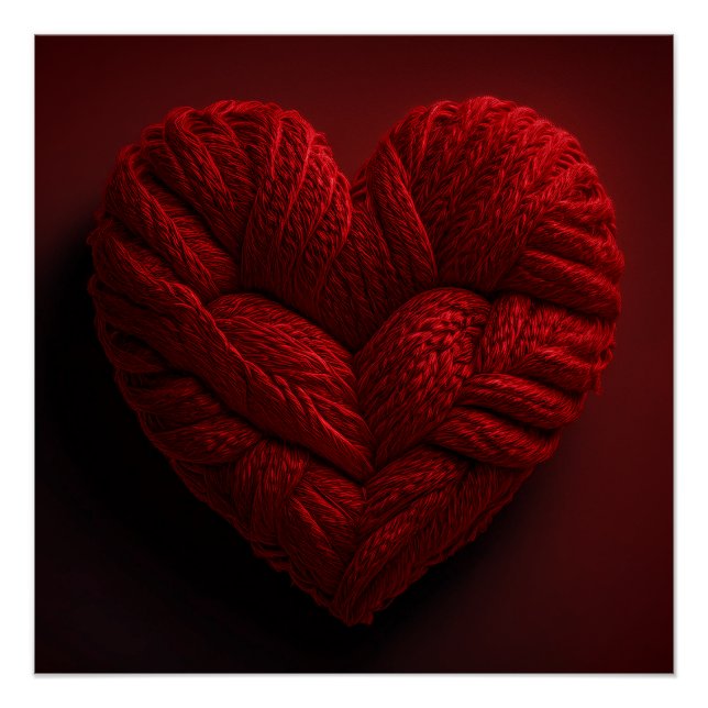 Beautiful Valentines Day Heart Made Of red Yarn Poster (Front)