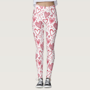 Beautiful Valentines Day Hearts Pattern Pink white Leggings