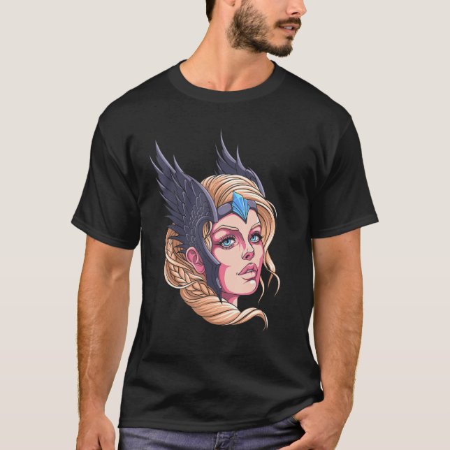 Beautiful Valkyrie Nordic Viking Sister Shield Mai T-Shirt (Front)