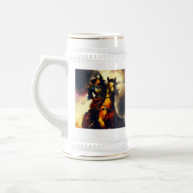 Beautiful Valkyries on Horseback Beer Stein (Left)