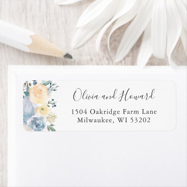 Beautiful Vanilla Blue Floral Return Address (Insitu)