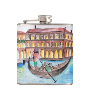 Beautiful venice hand painted hip flask