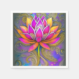 Beautiful Vibrant Pink Orange Ornate Lotus Flower Napkin
