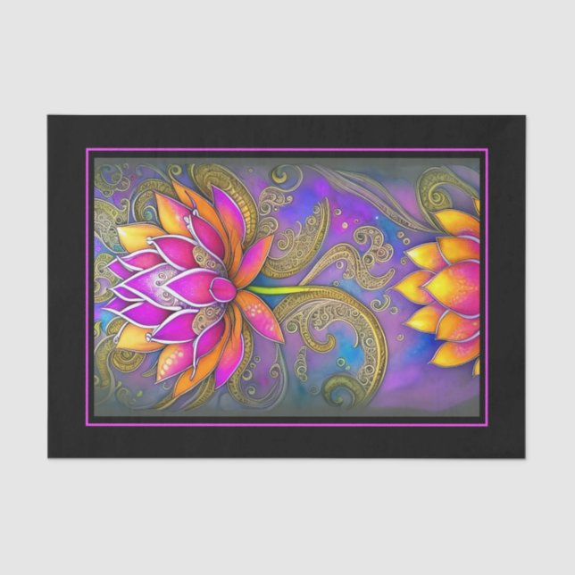Beautiful Vibrant Pink Orange Ornate Lotus Flowers Tissue Paper (Front)