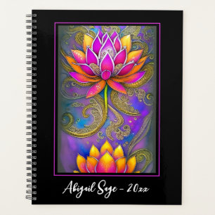 Beautiful Vibrant Pink Ornate Lotus Flowers Planner