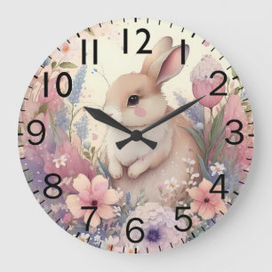 Beautiful Vibrant Watercolor Rabbit Print Large Clock