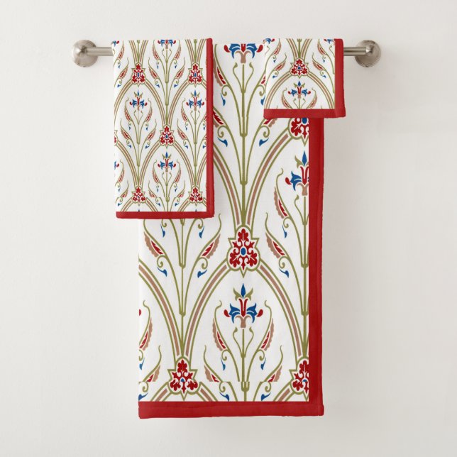 Beautiful Victorian Baroque Floral Pattern Bath Towel Set (Insitu)