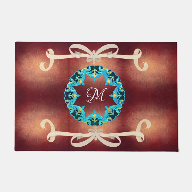 Beautiful Victorian Bow Tie with Monogram Doormat (Front)