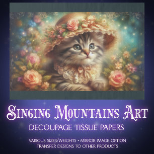 Beautiful Victorian Fantasy Garden Cat Decoupage Tissue Paper
