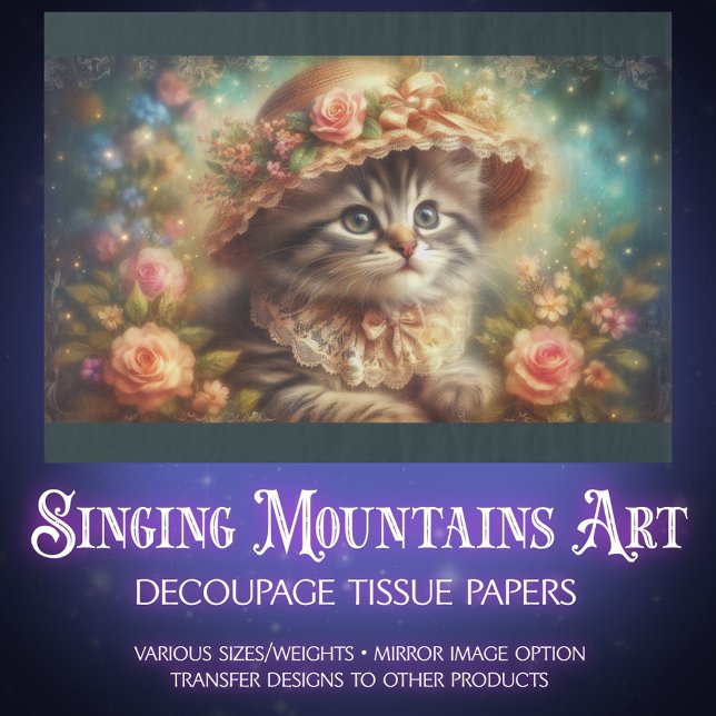 Beautiful Victorian Fantasy Garden Cat Decoupage Tissue Paper (Creator Uploaded)