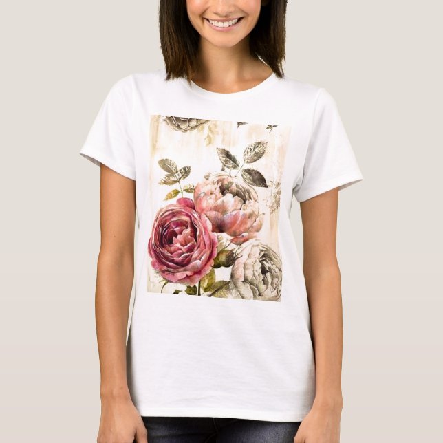 Beautiful Victorian Floral Painting T-Shirt (Front)