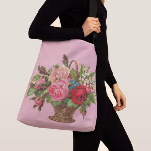 beautiful Victorian flower basket print Crossbody Bag