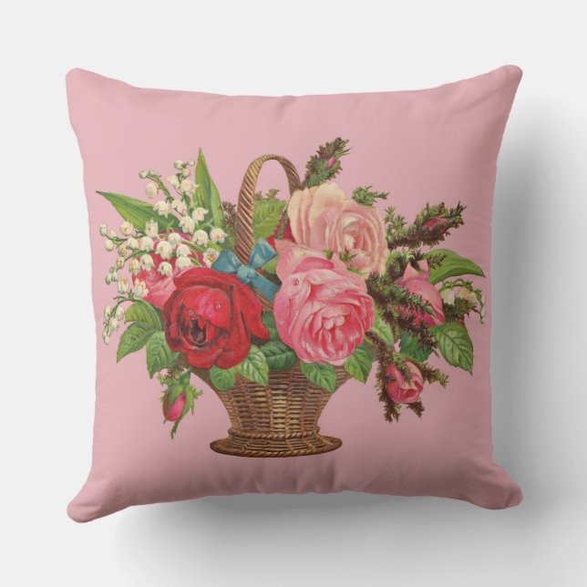 beautiful Victorian flower basket print Cushion (Back)