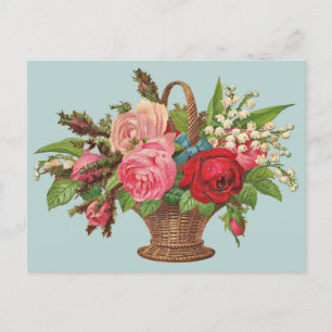 beautiful Victorian flower basket print Postcard