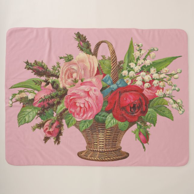 beautiful Victorian flower basket print Sherpa Blanket (Front (Horizontal))