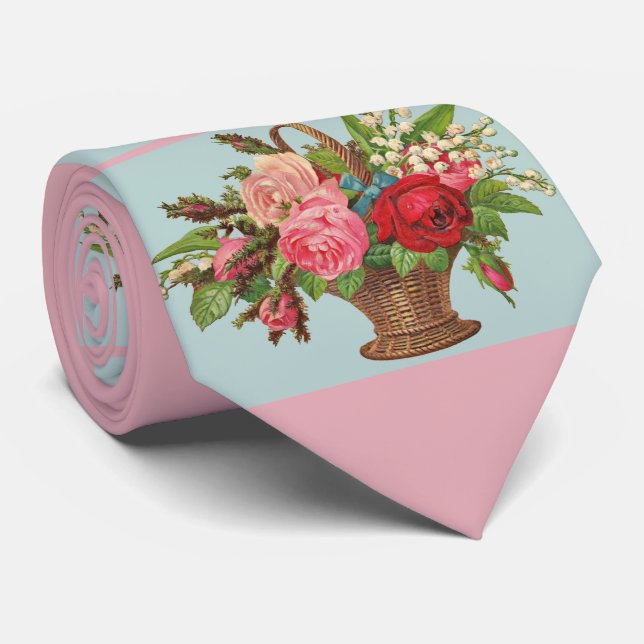 beautiful Victorian flower basket print Tie (Rolled)
