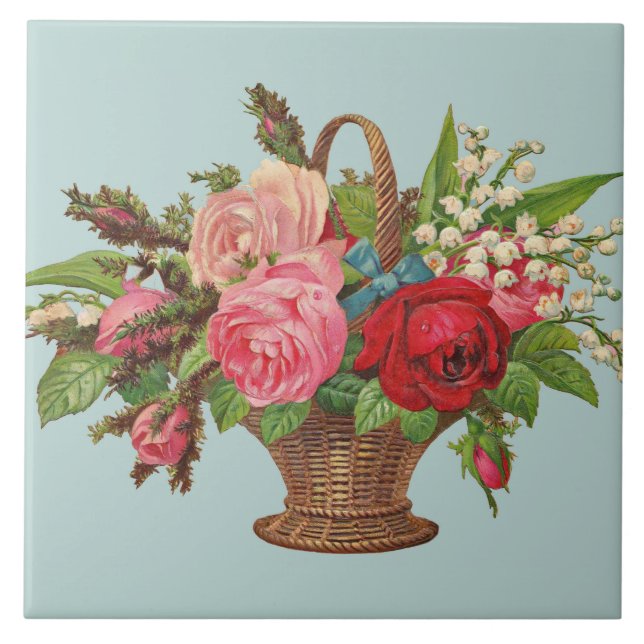 beautiful Victorian flower basket print Tile (Front)