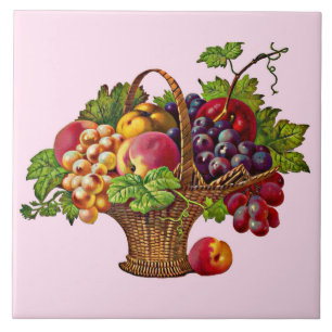beautiful Victorian fruit basket print Tile