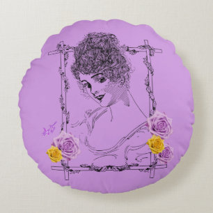 Beautiful Victorian Lady Round Throw Pillow