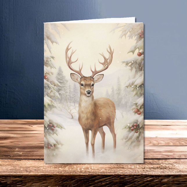 Beautiful Victorian Style Reindeer Snowy Winter Card (Creator Uploaded)