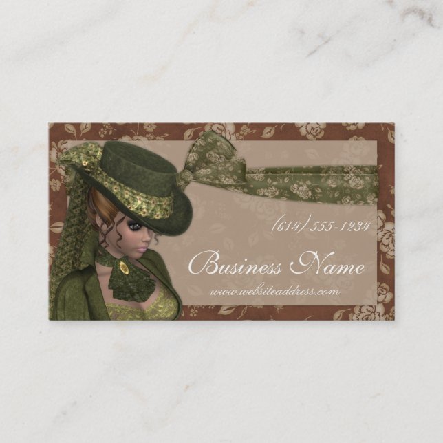 Beautiful Victorian Woman in Green Business Cards (Front)